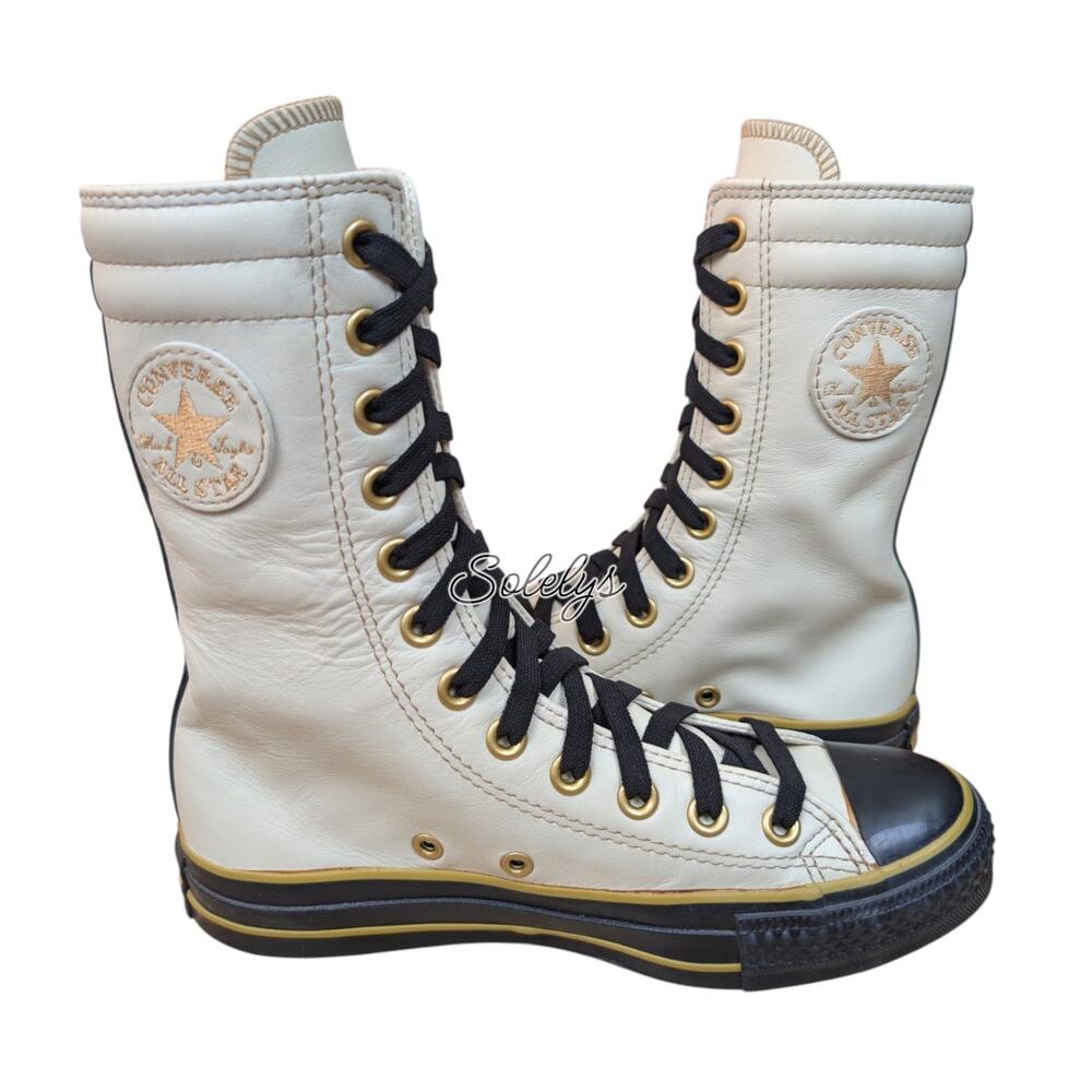 Converse 2004 Vintage XHI Calf High Leather Ivory Black Gold Sneaker 5.5 NEW